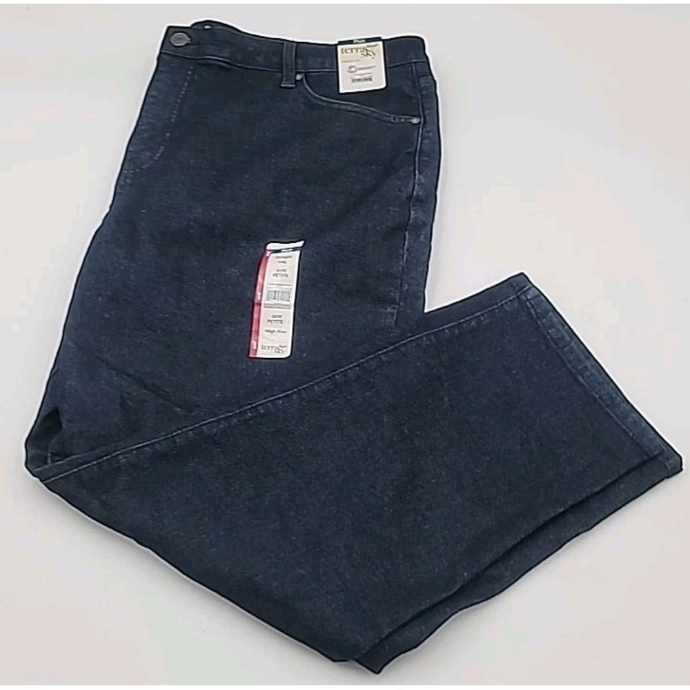 NEW Terra & Sky Women's SZ 20W Petite Straight Leg Dark Wash Jeans